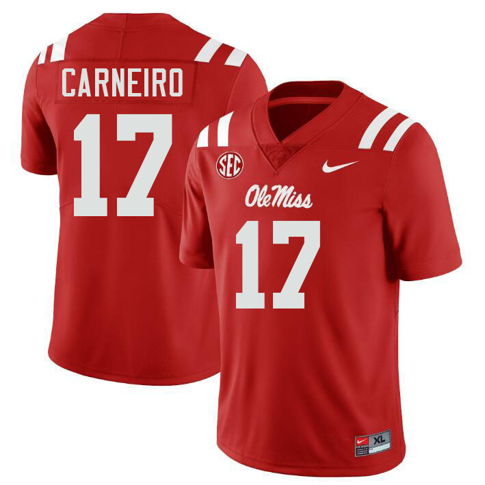 Ole Miss Rebels #17 Lucas Carneiro College Football Jerseys Stitched-Red